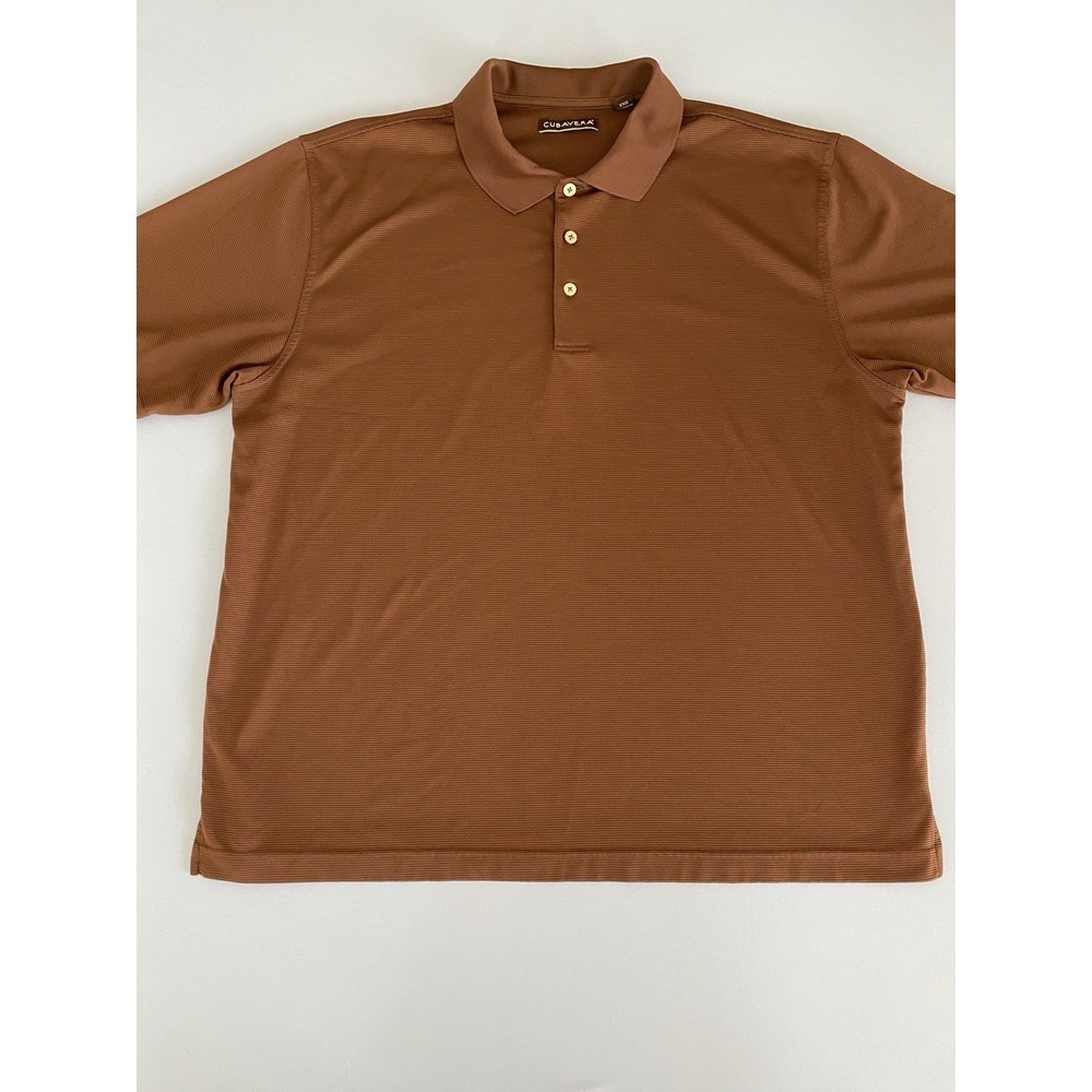 Cubavera Mens Casual Short Sleeve Polo Shirt Brown Ribbed Textured XXL